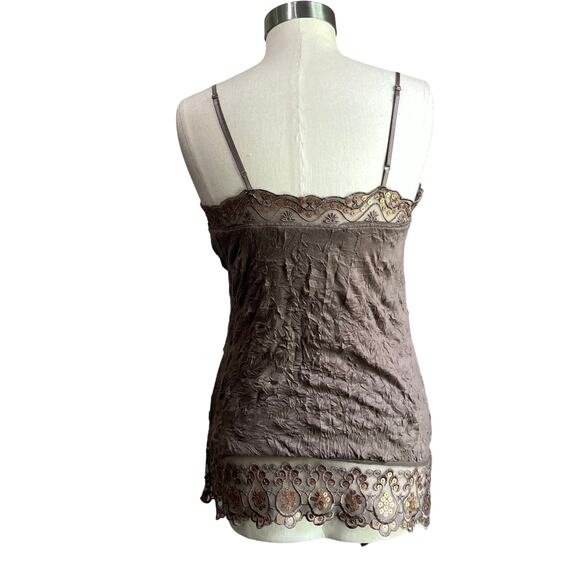 Y2K Weavers Brown Camisole Tank Top with Lace Sequin Detail Size L - Picture 2 of 10